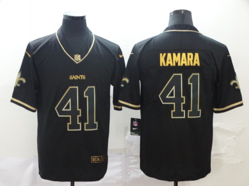 Men New Orleans Saints 41 Kamara Black Retro gold character Nike NFL Jerseys